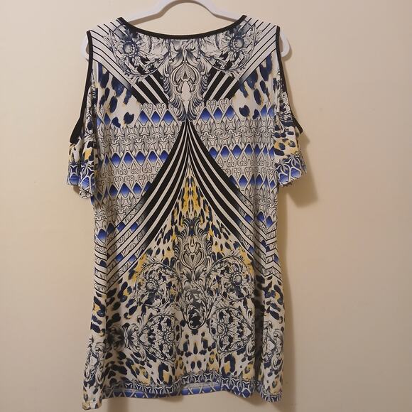 Calessa Dress Women's Size XL Multi Print Cold Shoulder Mini Dress - Picture 2 of 4